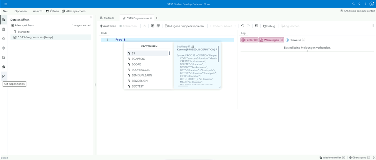 SAS Studio Viya 4 Code Editor Oliver Pitzius